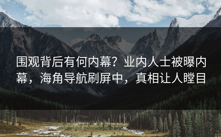 围观背后有何内幕？业内人士被曝内幕，海角导航刷屏中，真相让人瞠目