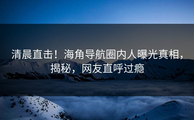 清晨直击！海角导航圈内人曝光真相，揭秘，网友直呼过瘾