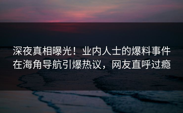 深夜真相曝光！业内人士的爆料事件在海角导航引爆热议，网友直呼过瘾